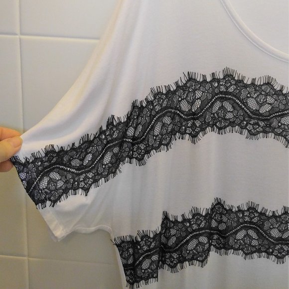 Maurices White Top with Frayed Black Lace Stripes - Picture 2 of 5